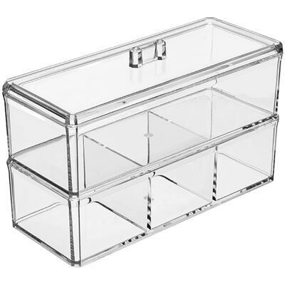 OEM Boîte De Rangement Cosmétique À Double Compartiment Avec Couvercle, Boîte De Rangement Cosmétique Transparente En Acrylique À Trois Compartiments - Publicité OEM Boîte De Rangement Cosmétique À Double Compartiment Avec Couvercle, Boîte De Rangement Cosmétique Transparente En Acrylique À Trois Compartiments - Publicité