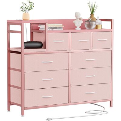 ACEKOOL Commode À 9 Tiroirs Rétro 100cm, Tissu Respirant, Pieds Réglables, Prise Usb & Ac Intégrée, Rangement Multifonctions, Rose - Publicité ACEKOOL Commode À 9 Tiroirs Rétro 100cm, Tissu Respirant, Pieds Réglables, Prise Usb & Ac Intégrée, Rangement Multifonctions, Rose - Publicité