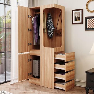 OEM Armoire 70 X 40 X 170 Cm, Avec Tiroirs Et Compartiments De Rangement, Espace Penderie Ouvert, Une Porte, Coloris Bois - Publicité OEM Armoire 70 X 40 X 170 Cm, Avec Tiroirs Et Compartiments De Rangement, Espace Penderie Ouvert, Une Porte, Coloris Bois - Publicité