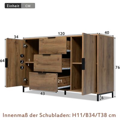 ALLAUVE Commode 2 Portes 3 Tiroirs 120x40x76 Cm, Bois Chêne Foncé, Étagère Ajustable, Meuble De Rangement Haut Pour Chambre À Coucher Et Salon - Publicité ALLAUVE Commode 2 Portes 3 Tiroirs 120x40x76 Cm, Bois Chêne Foncé, Étagère Ajustable, Meuble De Rangement Haut Pour Chambre À Coucher Et Salon - Publicité