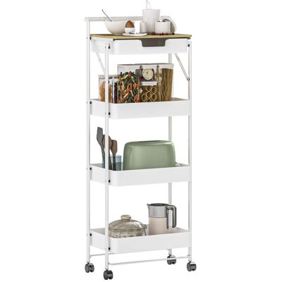 MIDUODUO Chariot 4 Niveaux Roues Plan Travail Tiroirs Paniers Grille Chambre/salle Bain/cuisine, Blanc - Publicité MIDUODUO Chariot 4 Niveaux Roues Plan Travail Tiroirs Paniers Grille Chambre/salle Bain/cuisine, Blanc - Publicité