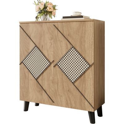ACKERMAN Meuble À Chaussures Moderne Avec Motif Rotin Décoratif, 80 × 32 × 91 Cm, Élégant Meuble D'Entrée Avec Espace De Rangement, Portes Fermées, Étagère - Publicité ACKERMAN Meuble À Chaussures Moderne Avec Motif Rotin Décoratif, 80 × 32 × 91 Cm, Élégant Meuble D'Entrée Avec Espace De Rangement, Portes Fermées, Étagère - Publicité