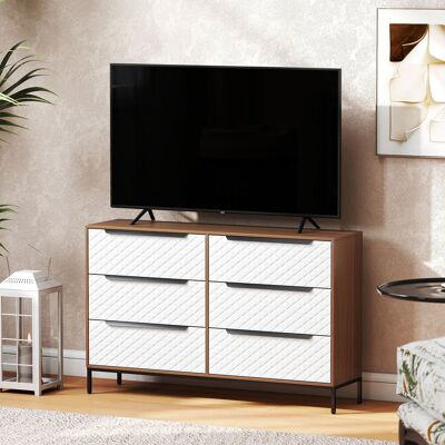 OEM Commode À 6 Tiroirs En Tissu, Façades À Motif Losanges, Idéale Pour Le Salon, Le Bureau Ou Le Dressing. Coloris Naturel Et Blanc. Publicité OEM Commode À 6 Tiroirs En Tissu, Façades À Motif Losanges, Idéale Pour Le Salon, Le Bureau Ou Le Dressing. Coloris Naturel Et Blanc. Publicité