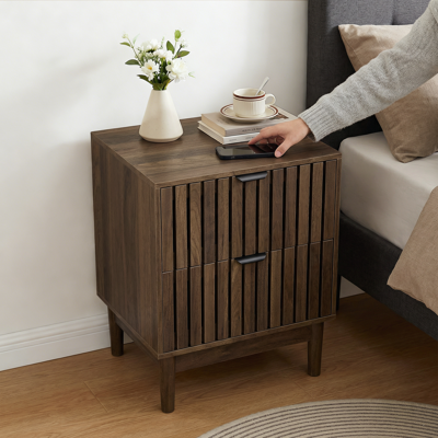 ACKERMAN Table De Chevet Mid-century Modern Noyer, Design En Bois Avec Grille Et Deux Tiroirs, Adaptée Pour Chambre À Coucher, Couloir, Salon Et Chambre D'Enfant, Table De Chevet, 45 X 39 X 56,5 Cm, 1 Pièce - Publicité ACKERMAN Table De Chevet Mid-century Modern Noyer, Design En Bois Avec Grille Et Deux Tiroirs, Adaptée Pour Chambre À Coucher, Couloir, Salon Et Chambre D'Enfant, Table De Chevet, 45 X 39 X 56,5 Cm, 1 Pièce - Publicité