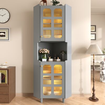 ACKERMAN Armoire D'Angle Grise Laquée Avec Éclairage Led - Commode D'Angle Multifonctionnelle Pour Salon, Étagère À Livres, Salle De Bain, Chambre À Coucher, Salle À Manger, Panneau Mdf Avec Surface Laquée Gri - Publicité ACKERMAN Armoire D'Angle Grise Laquée Avec Éclairage Led - Commode D'Angle Multifonctionnelle Pour Salon, Étagère À Livres, Salle De Bain, Chambre À Coucher, Salle À Manger, Panneau Mdf Avec Surface Laquée Gri - Publicité