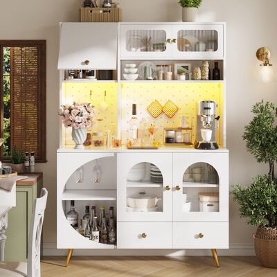 MIDUODUO Buffet Moderne Éclairage Led Ports Usb Prises,meuble Haut Cuisine Salon Mur Perforé Tiroir Étagères Verre Blanc. Publicité MIDUODUO Buffet Moderne Éclairage Led Ports Usb Prises,meuble Haut Cuisine Salon Mur Perforé Tiroir Étagères Verre Blanc. Publicité