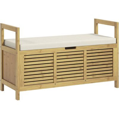 ARRIGONI Banc De Rangement Avec Compartiment Caché Sous Assise Pour Entrée Coussin Et Accoudoir 100 X 40 X 60 Cm Naturel - Publicité ARRIGONI Banc De Rangement Avec Compartiment Caché Sous Assise Pour Entrée Coussin Et Accoudoir 100 X 40 X 60 Cm Naturel - Publicité