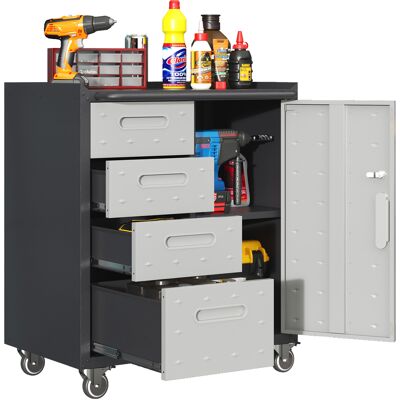 ACKERMAN Armoire À Outils Métallique Stable Avec Roulettes - 75 X 42 X 88 Cm, Noir/gris, Pour Garage, Bureau Et Maison - Publicité ACKERMAN Armoire À Outils Métallique Stable Avec Roulettes - 75 X 42 X 88 Cm, Noir/gris, Pour Garage, Bureau Et Maison - Publicité