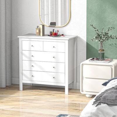 OEM Commode (79x39,5x80,5cm) - 5 Tiroirs, Poignées + Glissières Métalliques, En Bois, Blanc - Publicité OEM Commode (79x39,5x80,5cm) - 5 Tiroirs, Poignées + Glissières Métalliques, En Bois, Blanc - Publicité