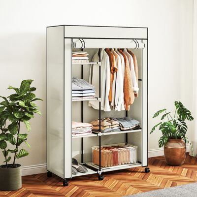 OEM Armoire En Tissu À Roulettes, Armoire Portable Avec 6 Étagères Et 1 Tringle Pour Chambre, 103 X 43 X 162,5 Cm, Crème - Publicité OEM Armoire En Tissu À Roulettes, Armoire Portable Avec 6 Étagères Et 1 Tringle Pour Chambre, 103 X 43 X 162,5 Cm, Crème - Publicité
