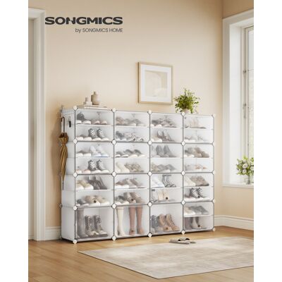 SONGMICS Étagère À Chaussures, Modulable, Rangement Pour Chaussures, Pour Vestiaire, Entrée, 16 Compartiments, Pour 64 Paires, Blanc Nuage Et Transparent - Publicité SONGMICS Étagère À Chaussures, Modulable, Rangement Pour Chaussures, Pour Vestiaire, Entrée, 16 Compartiments, Pour 64 Paires, Blanc Nuage Et Transparent - Publicité