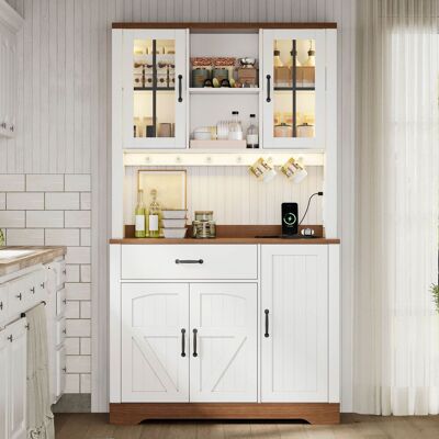 ARRIGONI Armoire Haute De Cuisine Style Grange, Meuble De Rangement Vintage Avec Étagères Réglables, Tiroirs, Crochets En Acier Inoxydable, Éclairage Led À Couleur Changeante Et Prises, 185 × 105 × 40 Cm. Publicité ARRIGONI Armoire Haute De Cuisine Style Grange, Meuble De Rangement Vintage Avec Étagères Réglables, Tiroirs, Crochets En Acier Inoxydable, Éclairage Led À Couleur Changeante Et Prises, 185 × 105 × 40 Cm. Publicité