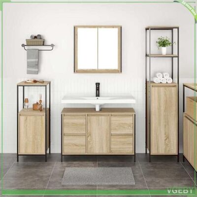 OEM Ensemble Mobilier Salle De Bain 3 Pcs - Faf7291712445460 - Chêne Sonoma & Noir - Bois D'Ingénierie & Acier - Grand Rangement - Publicité OEM Ensemble Mobilier Salle De Bain 3 Pcs - Faf7291712445460 - Chêne Sonoma & Noir - Bois D'Ingénierie & Acier - Grand Rangement - Publicité