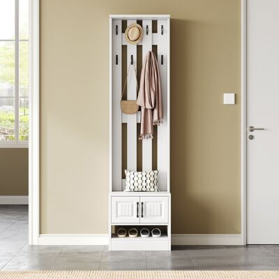 ACKERMAN Banc À Chaussures, Meuble À Chaussures, Meuble D'Entrée, Avec 2 Portes, Avec Panneau Arrière À 8 Crochets, Blanc, L50/p36/h190cm (l×p×h) - Publicité ACKERMAN Banc À Chaussures, Meuble À Chaussures, Meuble D'Entrée, Avec 2 Portes, Avec Panneau Arrière À 8 Crochets, Blanc, L50/p36/h190cm (l×p×h) - Publicité