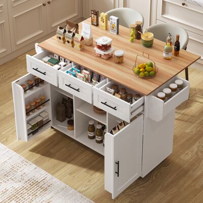 ACKERMAN Desserte/buffet 139x46(71)x91,5cm Structure Blanche, Plateau Bois Rabattable, Porte Rangement, Roulettes, Idéal Salle À Manger/cuisine - Publicité ACKERMAN Desserte/buffet 139x46(71)x91,5cm Structure Blanche, Plateau Bois Rabattable, Porte Rangement, Roulettes, Idéal Salle À Manger/cuisine - Publicité