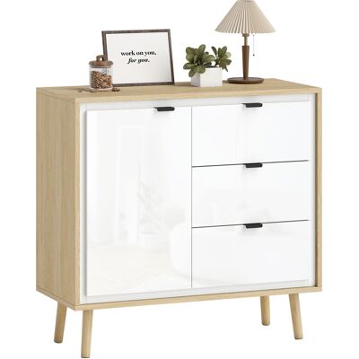 OEM Buffet Salon Meuble De Rangement Armoire De Cuisine Placard À 2 Portes 3 Tiroirs Et Étagère Réglable. 80x35x77cm. Blanc - Publicité OEM Buffet Salon Meuble De Rangement Armoire De Cuisine Placard À 2 Portes 3 Tiroirs Et Étagère Réglable. 80x35x77cm. Blanc - Publicité