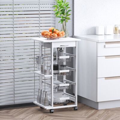 OEM Chariot De Cuisine À Roulettes, Chariot Multifonction Avec Tiroir, 4 Paniers Et Étagères Métalliques Amovibles, 47 X 37 X 83 Cm, Blanc - Publicité OEM Chariot De Cuisine À Roulettes, Chariot Multifonction Avec Tiroir, 4 Paniers Et Étagères Métalliques Amovibles, 47 X 37 X 83 Cm, Blanc - Publicité