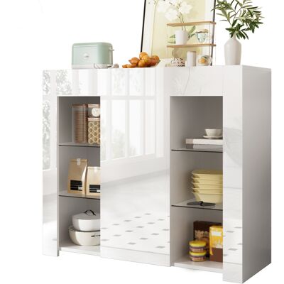 ACKERMAN Buffet Blanc Moderne Avec Façade Laquée Brillante – Solution De Rangement Compacte Et Élégante Avec Étagères En Verre Et Porte D'Armoire Pour Salon, Salle À Manger Ou Cuisine – 95 X 35 X 83 Cm - Publicité ACKERMAN Buffet Blanc Moderne Avec Façade Laquée Brillante – Solution De Rangement Compacte Et Élégante Avec Étagères En Verre Et Porte D'Armoire Pour Salon, Salle À Manger Ou Cuisine – 95 X 35 X 83 Cm - Publicité