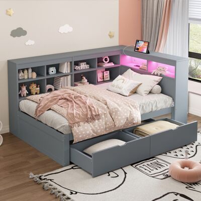 ACKERMAN Canapé En Bois Massif 90 X 200 Cm, Avec Compartiments De Rangement, Lit Avec Usb Et Prise Avec Bandeau Led, Avec Étagères Et Compartiments De Rangement, Beaucoup D'Espace De Rangement, Lit Simple En B - Publicité ACKERMAN Canapé En Bois Massif 90 X 200 Cm, Avec Compartiments De Rangement, Lit Avec Usb Et Prise Avec Bandeau Led, Avec Étagères Et Compartiments De Rangement, Beaucoup D'Espace De Rangement, Lit Simple En B - Publicité