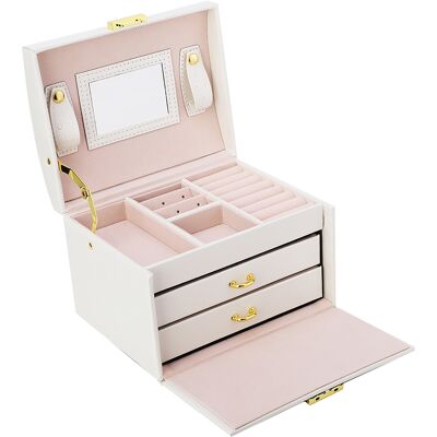 MCKENSA Boîte De Rangement Pour Bijoux À 3 Niveaux En Cuir Pu Avec Miroir (blanc) - Publicité MCKENSA Boîte De Rangement Pour Bijoux À 3 Niveaux En Cuir Pu Avec Miroir (blanc) - Publicité
