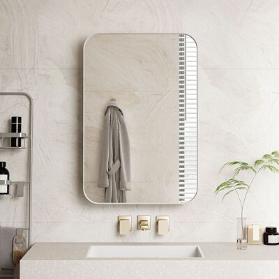 ACKERMAN Stylish Rectangle Mirror Cabinet, Recessed Medicine Cabinet, Wall Cabinet With Metal Framed, Mirror And Adjustable Shelves, Mirror Cabinet With Storage For Bathroom, Living Room And Bedroom, White - Publicité ACKERMAN Stylish Rectangle Mirror Cabinet, Recessed Medicine Cabinet, Wall Cabinet With Metal Framed, Mirror And Adjustable Shelves, Mirror Cabinet With Storage For Bathroom, Living Room And Bedroom, White - Publicité
