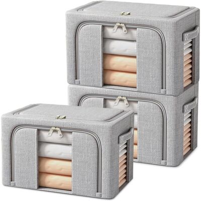 Generic Lot De 3 Sacs De Rangement Vetement, 24 L Boîte De Rangement Pliable Avec Cadre En Métal, Boite De Rangement Vetement Pour Vêtements Édredons,gris - Publicité Generic Lot De 3 Sacs De Rangement Vetement, 24 L Boîte De Rangement Pliable Avec Cadre En Métal, Boite De Rangement Vetement Pour Vêtements Édredons,gris - Publicité