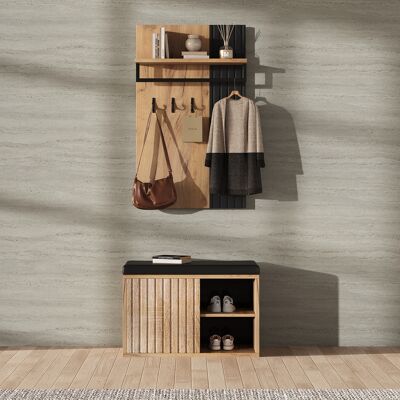 ACKERMAN Banc À Chaussures, Meuble D'Entrée, Meuble À Chaussures À 2 Portes, Avec Panneau Arrière Et 3 Crochets, Coloris Noir Et Naturel Dimensions : L 70/p 36/h 146 Cm (l × P × H) - Publicité ACKERMAN Banc À Chaussures, Meuble D'Entrée, Meuble À Chaussures À 2 Portes, Avec Panneau Arrière Et 3 Crochets, Coloris Noir Et Naturel Dimensions : L 70/p 36/h 146 Cm (l × P × H) - Publicité