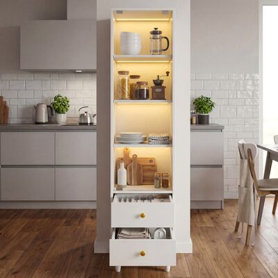 BATDTECH Vitrine Haute Avec Éclairage Led Intégré, Armoire De Rangement À Porte En Verre Et 2 Tiroirs – Buffet, Finition Bois Avec Poignées Dorées – H165 × L40 × P35 Cm - Publicité BATDTECH Vitrine Haute Avec Éclairage Led Intégré, Armoire De Rangement À Porte En Verre Et 2 Tiroirs – Buffet, Finition Bois Avec Poignées Dorées – H165 × L40 × P35 Cm - Publicité