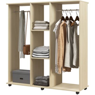 OEM Armoire Penderie Mobile 6 Roulettes 120x40x128 Cm Naturel - Publicité OEM Armoire Penderie Mobile 6 Roulettes 120x40x128 Cm Naturel - Publicité