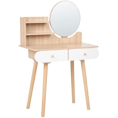 BELIANI Coiffeuse Scandinave En Mdf Avec Miroir Rond Finition Imitation Bois 2 Tiroirs Blanche Chambly - Publicité BELIANI Coiffeuse Scandinave En Mdf Avec Miroir Rond Finition Imitation Bois 2 Tiroirs Blanche Chambly - Publicité