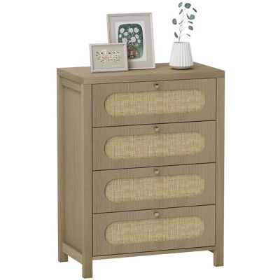 OEM Commode 4 Tiroirs Meuble De Rangement Style Bohémienne Avec Portes Résine Tressée, 70 X 38 X 93 Cm, Effet Bois Naturel - Publicité OEM Commode 4 Tiroirs Meuble De Rangement Style Bohémienne Avec Portes Résine Tressée, 70 X 38 X 93 Cm, Effet Bois Naturel - Publicité