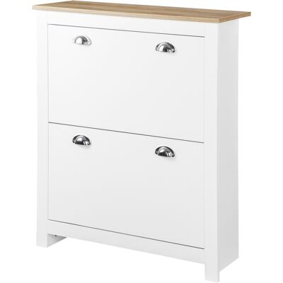 OEM Meuble À Chaussures 12 Paires, Armoire À Chaussures Étroite Avec 2 Tiroirs Rabattables Et Étagères Réglables, Poignées Coquilles Métal, Pour Couloir, Entrée, 79 X 23 X 90,5 Cm, Blanc Et Chêne - Publicité OEM Meuble À Chaussures 12 Paires, Armoire À Chaussures Étroite Avec 2 Tiroirs Rabattables Et Étagères Réglables, Poignées Coquilles Métal, Pour Couloir, Entrée, 79 X 23 X 90,5 Cm, Blanc Et Chêne - Publicité