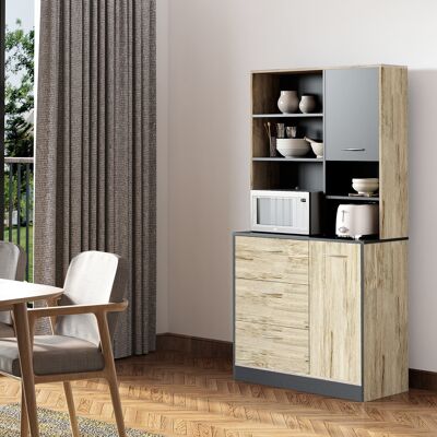 OEM Homcom Buffet Armoire De Cuisine Multi-rangements 2 Portes 3 Tiroirs 3 Étagères Grand Plateau 90lx39lx169hcm Bicolore Chêne Clair Gris - Publicité OEM Homcom Buffet Armoire De Cuisine Multi-rangements 2 Portes 3 Tiroirs 3 Étagères Grand Plateau 90lx39lx169hcm Bicolore Chêne Clair Gris - Publicité