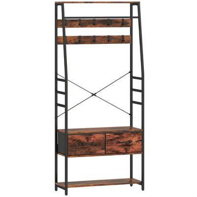 OEM Armoire Avec Étagère À Chaussures, Porte-manteau Avec Banc, 10 Crochets, 2 Tiroirs En Tissu, Tringle À Vêtements, Panneaux De Particules, Métal, Marron - Publicité OEM Armoire Avec Étagère À Chaussures, Porte-manteau Avec Banc, 10 Crochets, 2 Tiroirs En Tissu, Tringle À Vêtements, Panneaux De Particules, Métal, Marron - Publicité