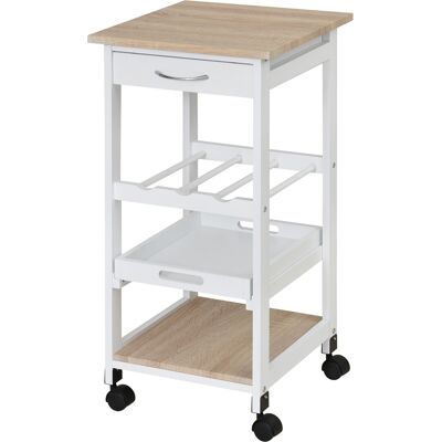 OEM Chariot De Service Desserte De Cuisine À Roulettes 2 Étagères + Plateau Amovible + Tiroir Bois De Pin Blanc Chêne Clair - Publicité OEM Chariot De Service Desserte De Cuisine À Roulettes 2 Étagères + Plateau Amovible + Tiroir Bois De Pin Blanc Chêne Clair - Publicité