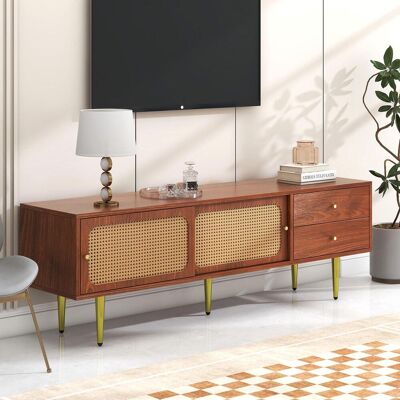 OEM Meuble Tv Élégant Avec Portes Coulissantes En Rotin Et Tiroirs Pratiques, Noyer Avec Rotin Plastique Foncé, 2 Tiroirs, 2 Portes Coulissantes En Rotin, 4 Compartiments De Rangement, 1604060cm. Publicité OEM Meuble Tv Élégant Avec Portes Coulissantes En Rotin Et Tiroirs Pratiques, Noyer Avec Rotin Plastique Foncé, 2 Tiroirs, 2 Portes Coulissantes En Rotin, 4 Compartiments De Rangement, 1604060cm. Publicité