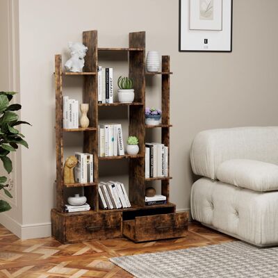 OEM Bibliothèque À 2 Tiroirs, Étagère Ouverte Autoportante De Style Industriel, Bibliothèque Vintage, 12 Étagères De Rangement, Idéale Pour Chambre, Salon Ou Bureau, Marron Rustique - Publicité OEM Bibliothèque À 2 Tiroirs, Étagère Ouverte Autoportante De Style Industriel, Bibliothèque Vintage, 12 Étagères De Rangement, Idéale Pour Chambre, Salon Ou Bureau, Marron Rustique - Publicité