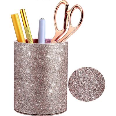 LEDE Pot À Crayons À Paillettes En Pu Rose Doré Brillant Pour Femmes Et Filles, Porte-pinceaux De Maquillage De Luxe - Publicité LEDE Pot À Crayons À Paillettes En Pu Rose Doré Brillant Pour Femmes Et Filles, Porte-pinceaux De Maquillage De Luxe - Publicité