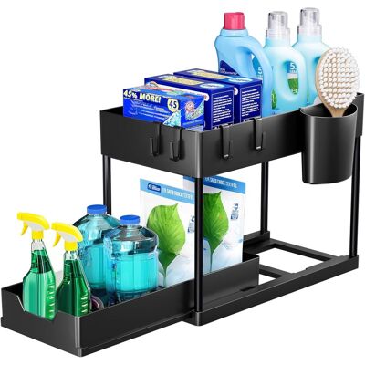 GRASSLIN Lot De 1 Rangement Sous Évier À 2 Étages, Organisateur Cuisine Avec Tiroirs Amovibles, Panier Coulissant Pour Placard - Publicité GRASSLIN Lot De 1 Rangement Sous Évier À 2 Étages, Organisateur Cuisine Avec Tiroirs Amovibles, Panier Coulissant Pour Placard - Publicité