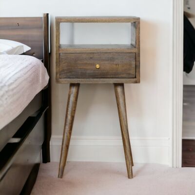 ACKERMAN Solid Wood Mini Grey Washed Bedside,1 Drawer, 1 Open Shelf, Brown - Publicité ACKERMAN Solid Wood Mini Grey Washed Bedside,1 Drawer, 1 Open Shelf, Brown - Publicité