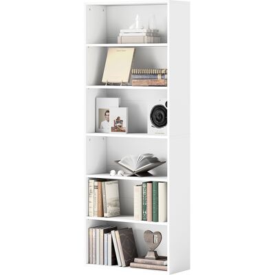 OEM Bibliothèque Étagère De Rangement 6 Niveaux Avec Étagères Réglables Pour Salon, Chambre, Bureau, 60x24x158,5cm, Blanc - Publicité OEM Bibliothèque Étagère De Rangement 6 Niveaux Avec Étagères Réglables Pour Salon, Chambre, Bureau, 60x24x158,5cm, Blanc - Publicité