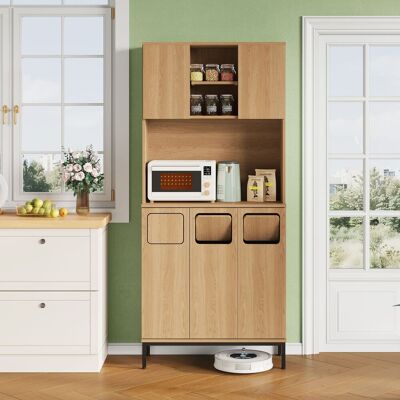 ACKERMAN Armoire À Poubelles, Armoire De Cuisine 3 Portes Avec Tri Sélectif, Armoire Haute 181 Cm Effet Chêne, 3 Compartiments Pour Tri, Étagère Micro-ondes Et Rangement Aspirateur, 80x35x181 Cm - Publicité ACKERMAN Armoire À Poubelles, Armoire De Cuisine 3 Portes Avec Tri Sélectif, Armoire Haute 181 Cm Effet Chêne, 3 Compartiments Pour Tri, Étagère Micro-ondes Et Rangement Aspirateur, 80x35x181 Cm - Publicité