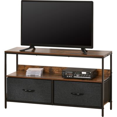 OEM Meuble Tv Bas Sur Pieds Style Industriel 2 Tiroirs En Tissu Gris Mdf Marron Rustique Et Métal Noir - Publicité OEM Meuble Tv Bas Sur Pieds Style Industriel 2 Tiroirs En Tissu Gris Mdf Marron Rustique Et Métal Noir - Publicité