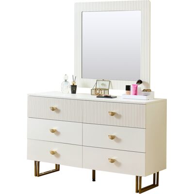 ACKERMAN Ensemble Buffet Et Miroir Modernes Blancs – Élégante Combinaison D'Une Commode À 6 Tiroirs Aux Accents Dorés Et D'Un Miroir Mural Carré (80x80 Cm) – Parfait Pour L'Entrée, La Chambre Et Le Salon - Publicité ACKERMAN Ensemble Buffet Et Miroir Modernes Blancs – Élégante Combinaison D'Une Commode À 6 Tiroirs Aux Accents Dorés Et D'Un Miroir Mural Carré (80x80 Cm) – Parfait Pour L'Entrée, La Chambre Et Le Salon - Publicité