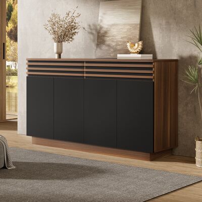 ACKERMAN Buffet Moderne 150 X 40 X 85 Cm Aspect Bois Brun Avec Portes Noires, 2 Tiroirs Et 4 Portes – Nombreux Rangements, Design Élégant Pour Salon, Salle À Manger Et Cuisine - Publicité ACKERMAN Buffet Moderne 150 X 40 X 85 Cm Aspect Bois Brun Avec Portes Noires, 2 Tiroirs Et 4 Portes – Nombreux Rangements, Design Élégant Pour Salon, Salle À Manger Et Cuisine - Publicité