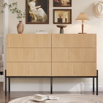 LEMONBEST Commode De Rangement 115,5 X 38 X 75 Cm, Meuble Salon Avec 6 Tiroirs, Façade Texture 3d Et Pieds En Fer, Mdf, Naturel - Publicité LEMONBEST Commode De Rangement 115,5 X 38 X 75 Cm, Meuble Salon Avec 6 Tiroirs, Façade Texture 3d Et Pieds En Fer, Mdf, Naturel - Publicité