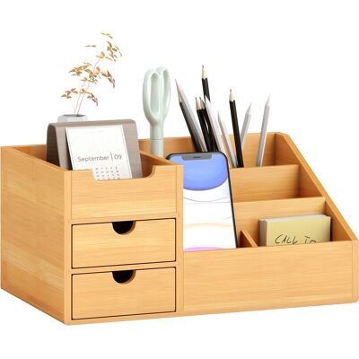 ALTHOME Organisateur De Bureau En Bambou, Rangement Multifonction Avec 2 Tiroirs Et 7 Compartiments De Rangement, Organisateur De Bureau, 33 X 20,5 X 15,5 Cm - Publicité ALTHOME Organisateur De Bureau En Bambou, Rangement Multifonction Avec 2 Tiroirs Et 7 Compartiments De Rangement, Organisateur De Bureau, 33 X 20,5 X 15,5 Cm - Publicité