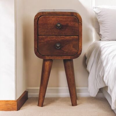 ACKERMAN Solid Wood Extra Mini Curved Chestnut Bedside,2 Convenient Drawers, 4 Nordic Style Legs - Publicité ACKERMAN Solid Wood Extra Mini Curved Chestnut Bedside,2 Convenient Drawers, 4 Nordic Style Legs - Publicité