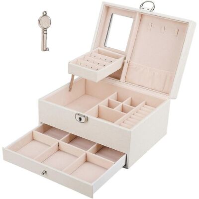 LAVVE Boîte À Bijoux De Maison Imperméable En Cuir Pu, Étui À Bijoux À Double Compartiment, Grande Capacité, Organisateur D'Ornements, Blanc - Publicité LAVVE Boîte À Bijoux De Maison Imperméable En Cuir Pu, Étui À Bijoux À Double Compartiment, Grande Capacité, Organisateur D'Ornements, Blanc - Publicité