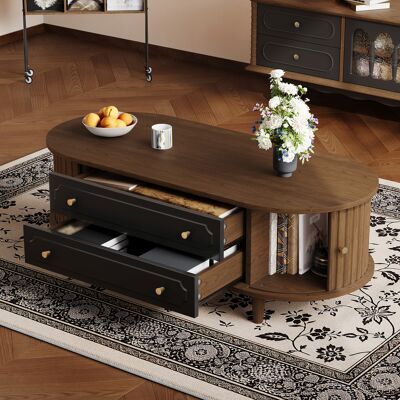 ACKERMAN Table Basse De Salon 100 X 50 X 36 Cm, Finition Noyer. Table Basse Avec Deux Tiroirs, Console Avec Porte Enroulable, Table D'Appoint, Table De Salon À 4 Pieds, Finition Noyer Et Noir. Publicité ACKERMAN Table Basse De Salon 100 X 50 X 36 Cm, Finition Noyer. Table Basse Avec Deux Tiroirs, Console Avec Porte Enroulable, Table D'Appoint, Table De Salon À 4 Pieds, Finition Noyer Et Noir. Publicité